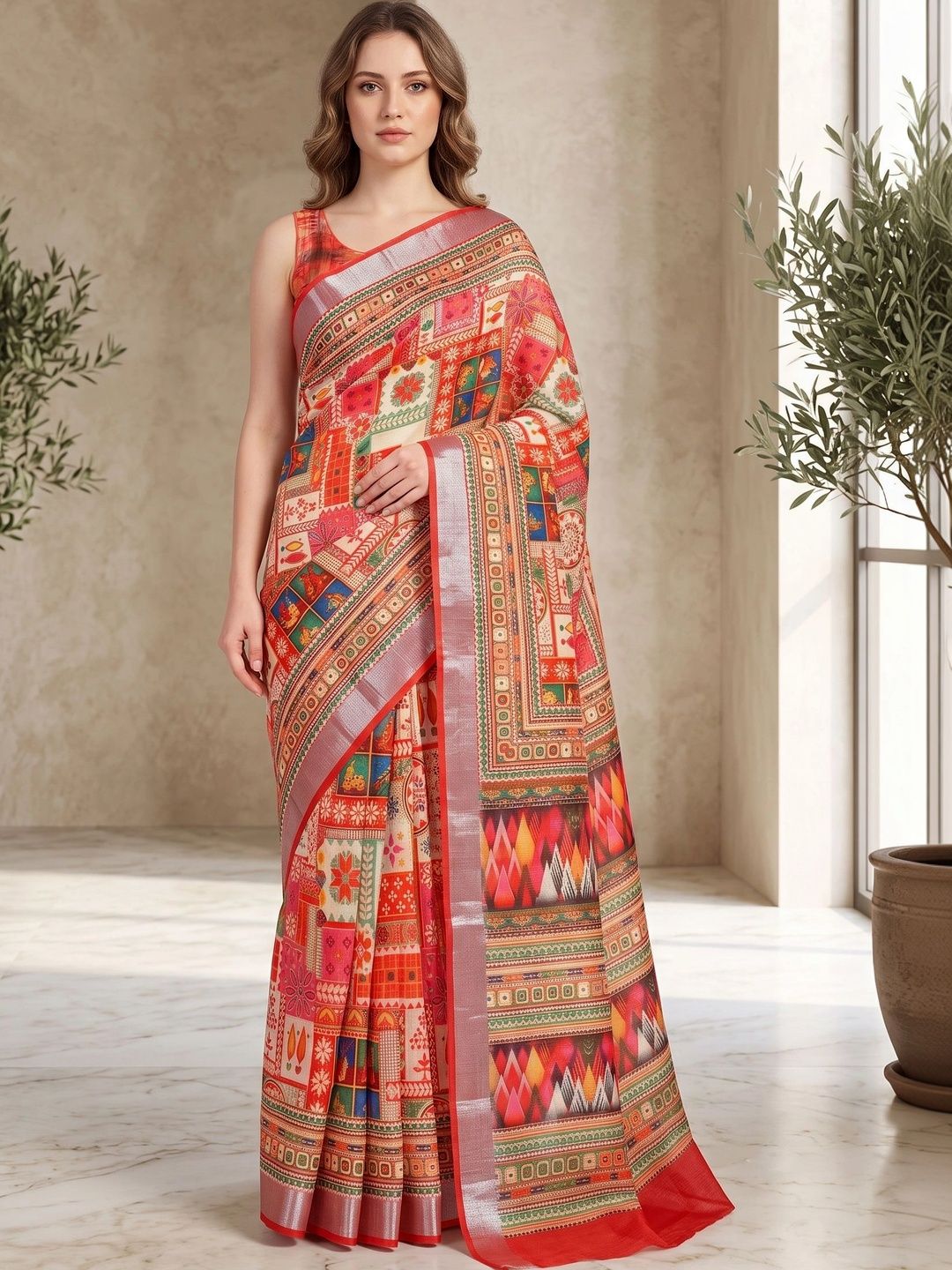 FABLAND Zari Khadi Kalamkari Saree