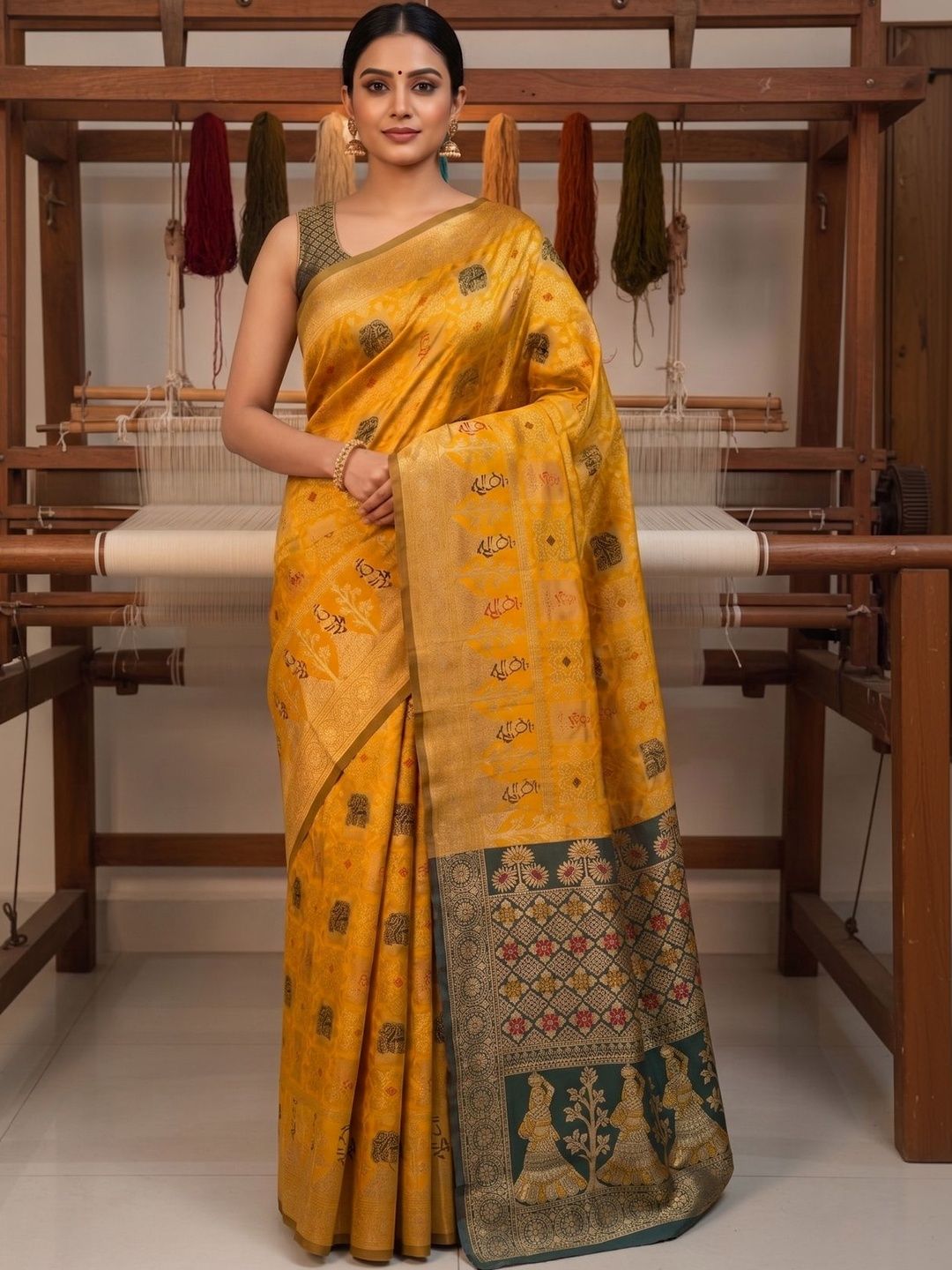 FABLAND Zari Silk Blend Banarasi Kalamkari Saree
