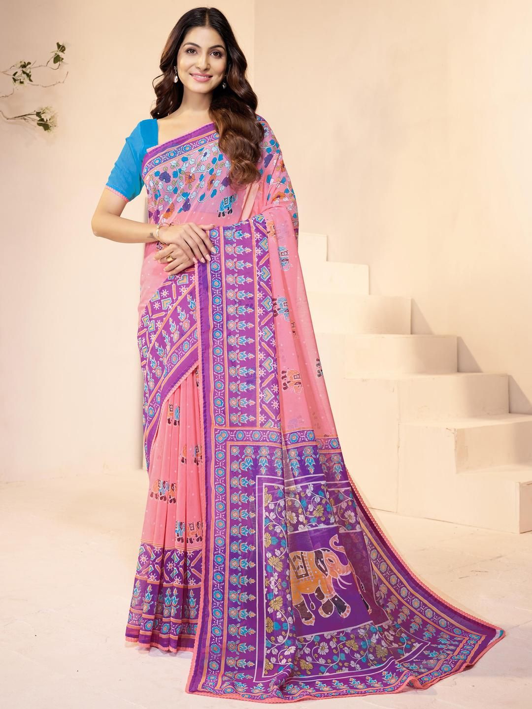 Floral Print Georgette Casual Saree For Women