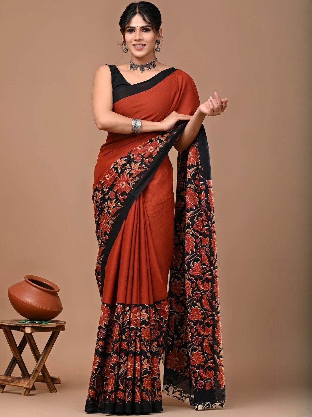 Floral Printed Pure Cotton Ikat Sarees
