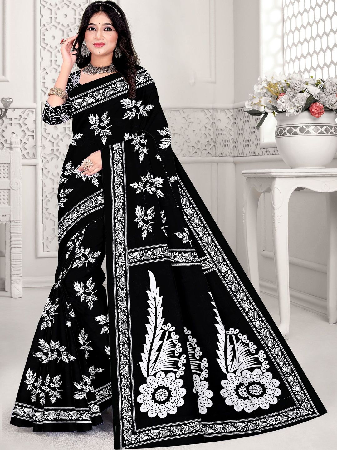 Floral Pure Cotton Bandhani Saree Women