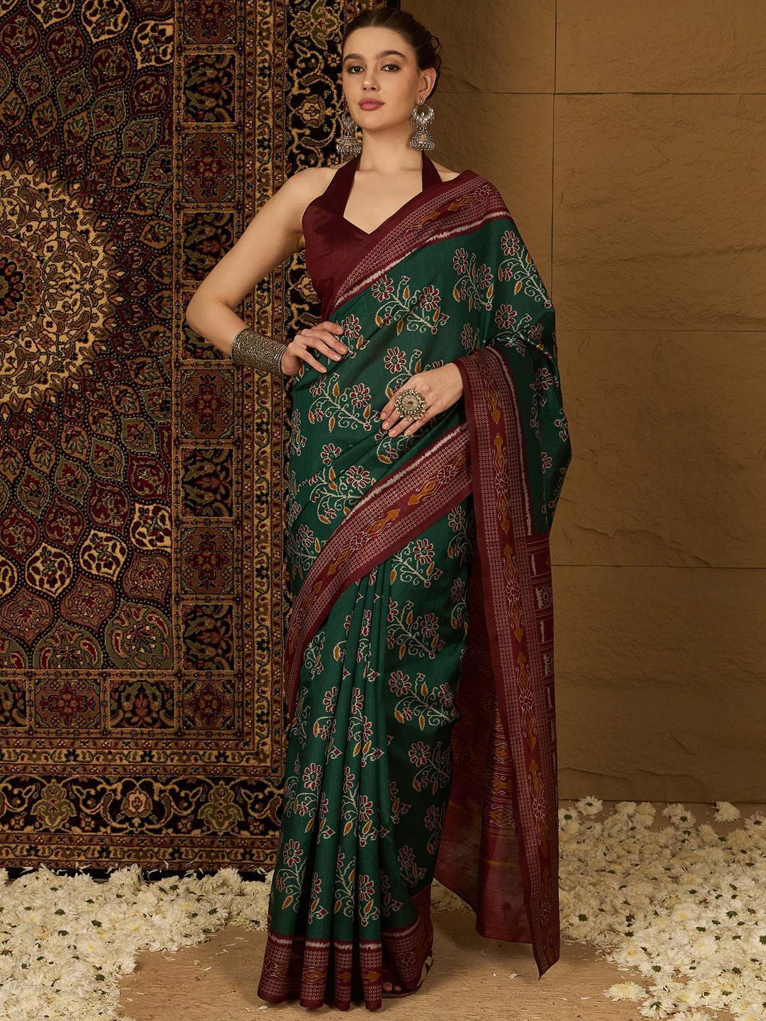Floral Silk Blend Ikat Sarees