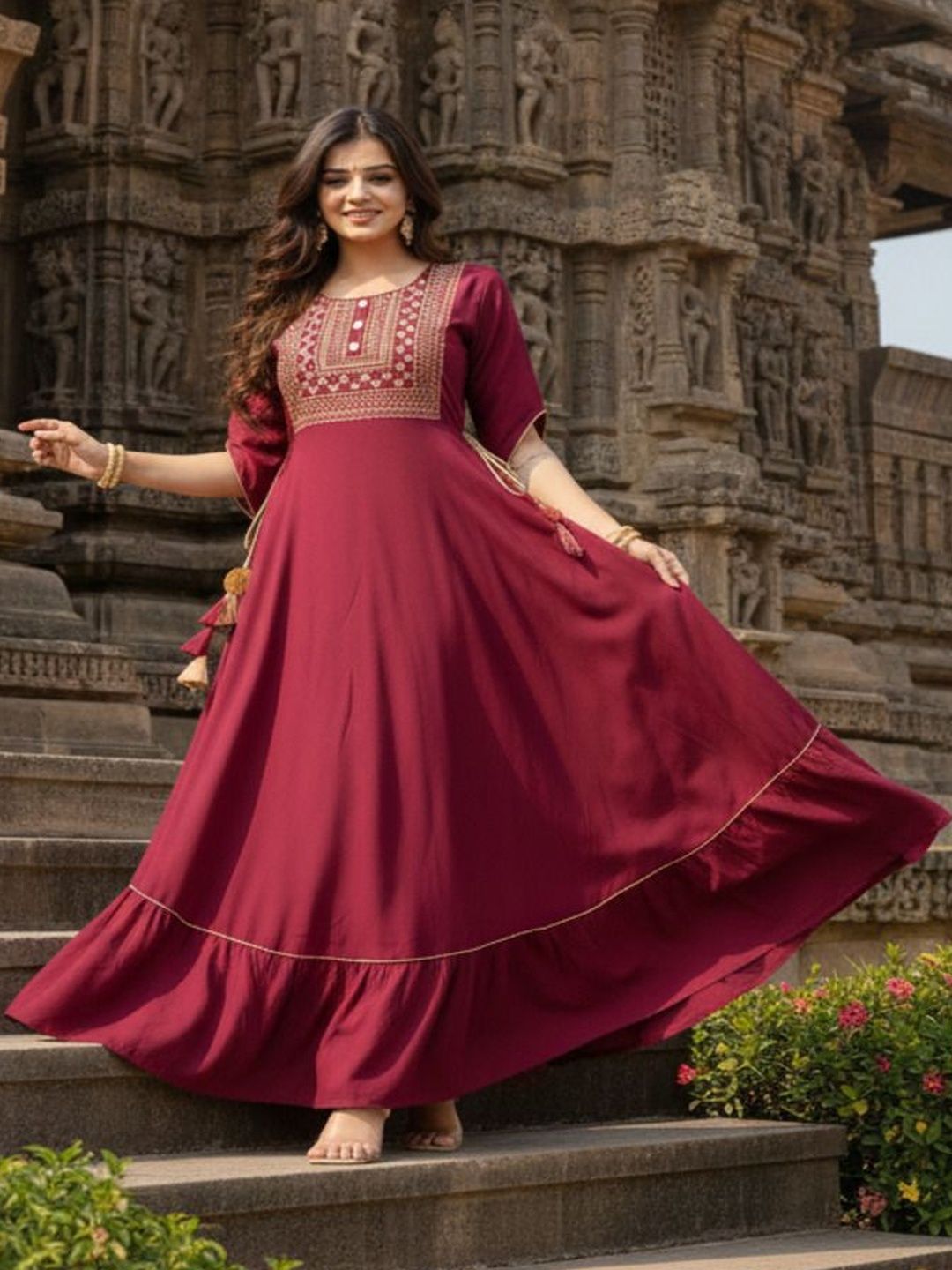 FtDiva Embroidered Fit And Flare Dress