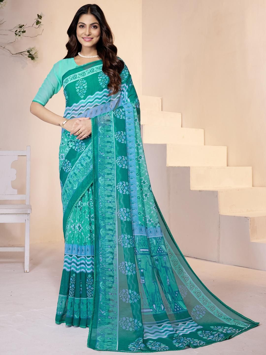 Garden Vareli Embroidered Georgette Casual Saree