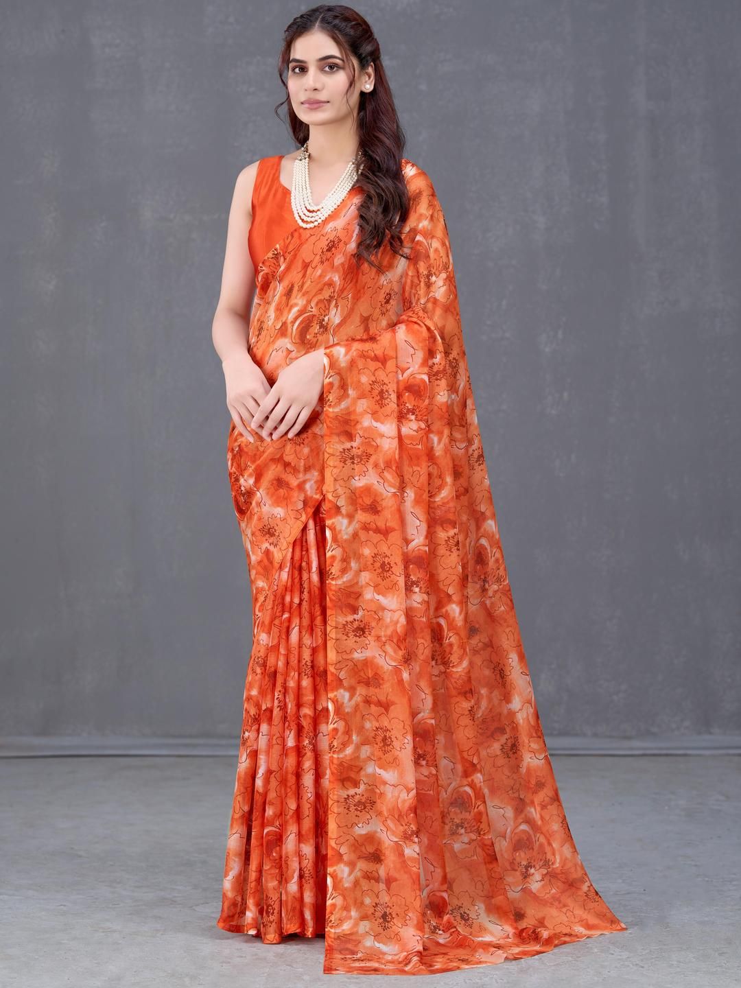 Garden Vareli Floral Chiffon Casual Saree With Blouse