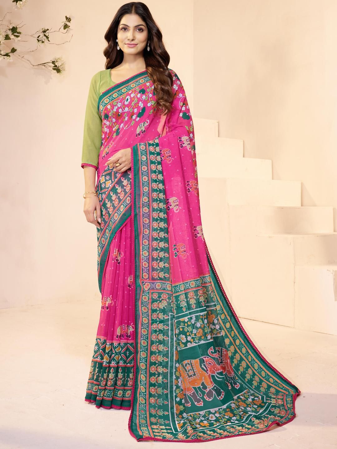 Garden Vareli Floral Georgette Casual Saree For Women