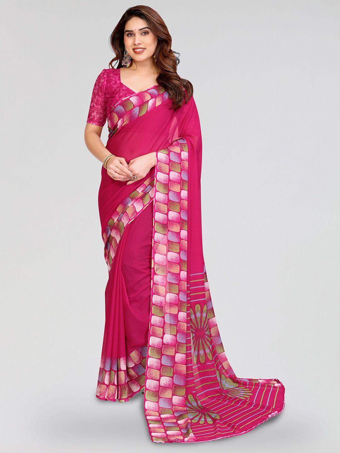 Geometric Border Saree with Blouse | Casual Saree For Women