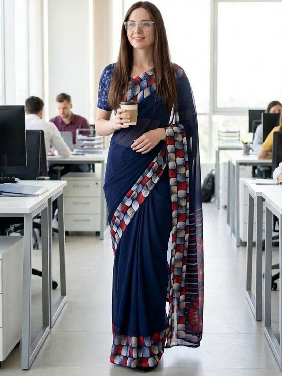 Geometric Georgette Casual Saree For Women
