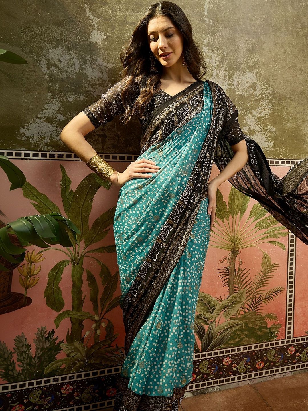 Georgette Foil Bandhani Saree Women