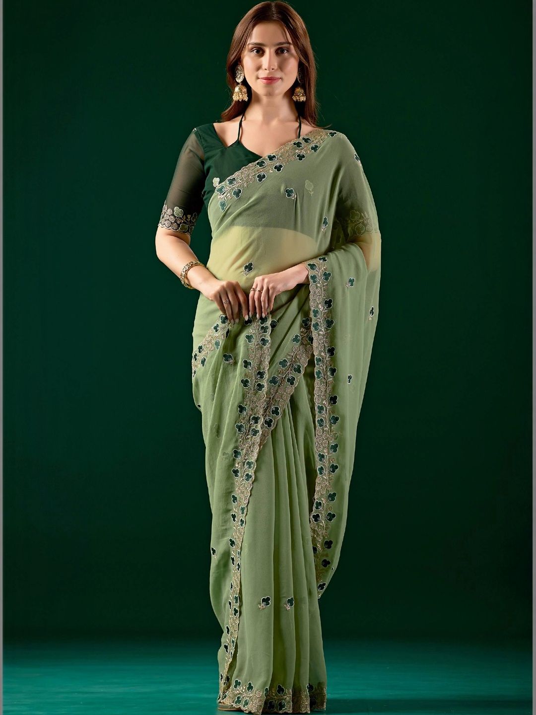 Georgette Fusion Ikat Sarees Embroidered