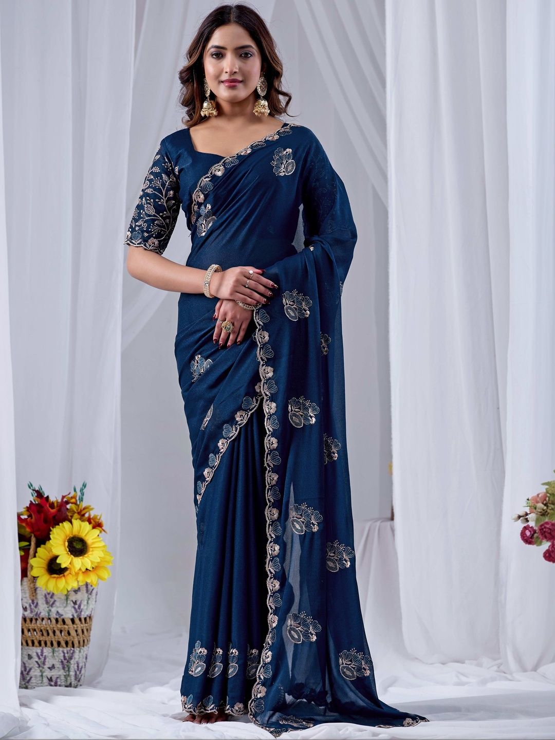 Georgette Heavy Work Embroidered Ikat Sarees