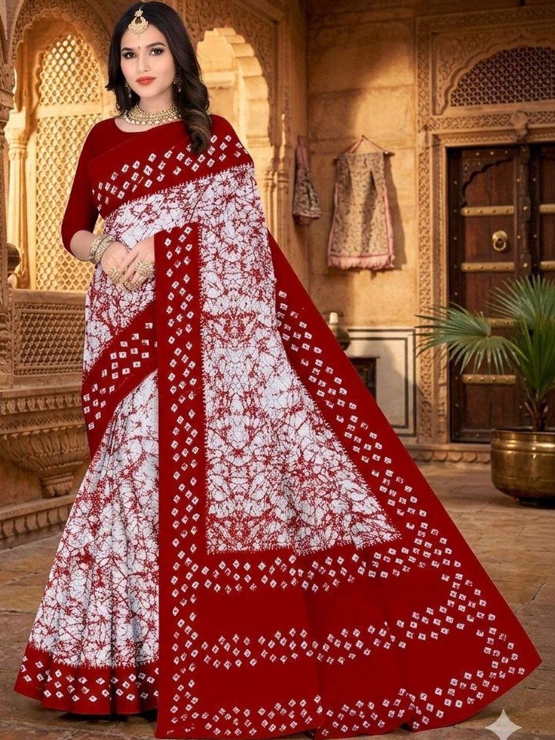 Handcrafted Cotton Bandhani Saree Women