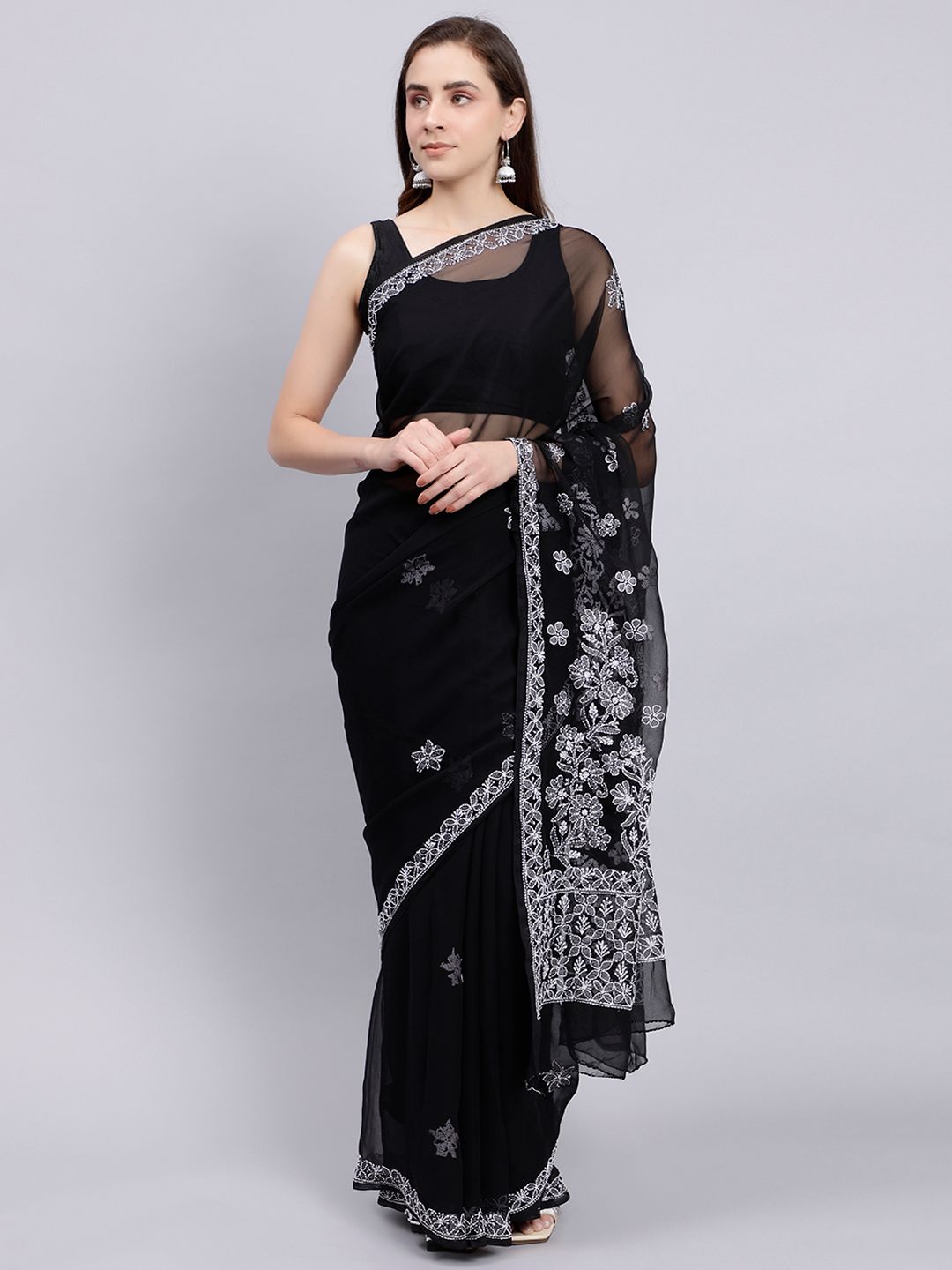 Handcrafted Floral Chikankari Sarees for Women