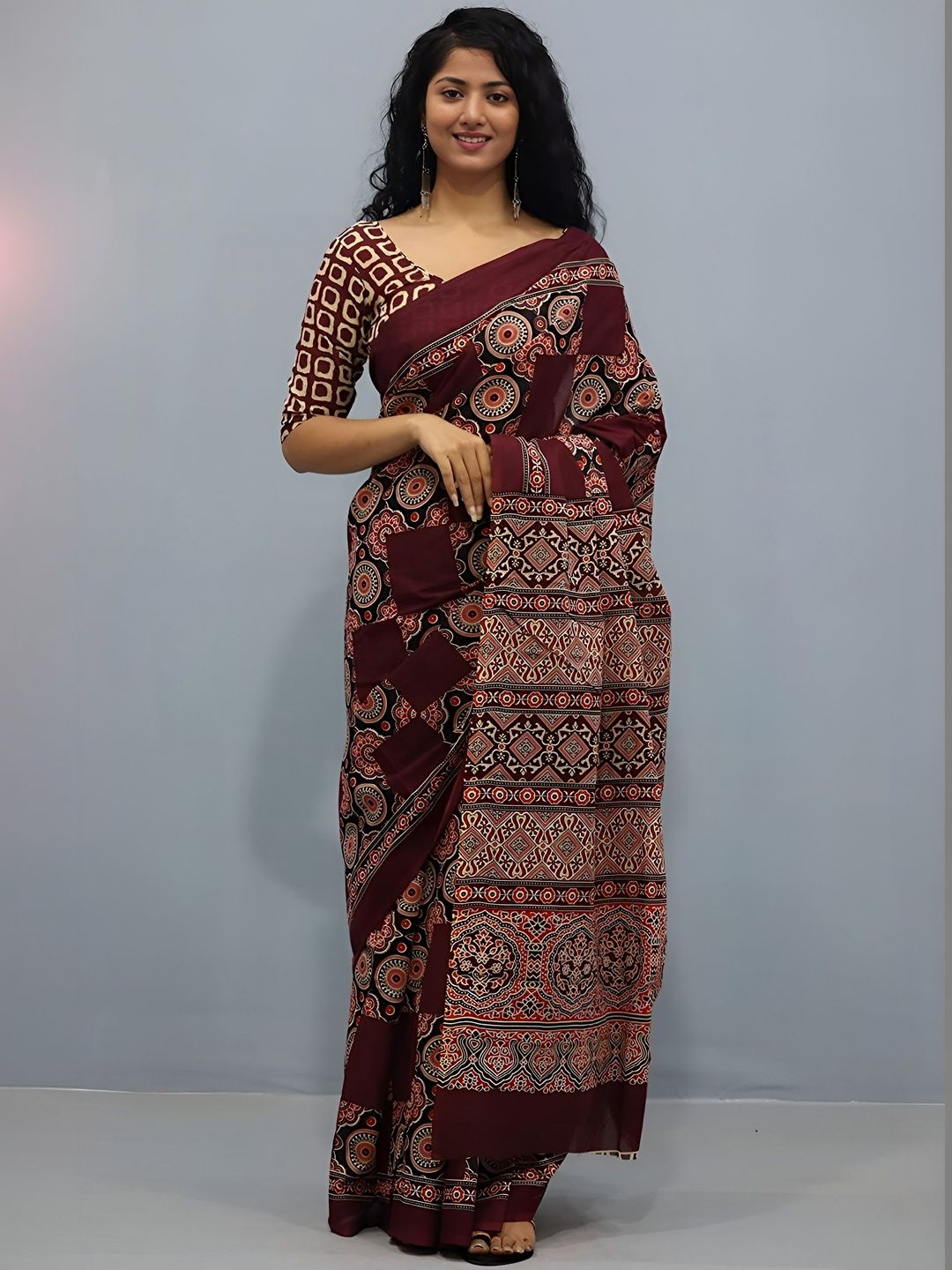 Handloom Cotton Ikat Saree with Ethnic Motifs