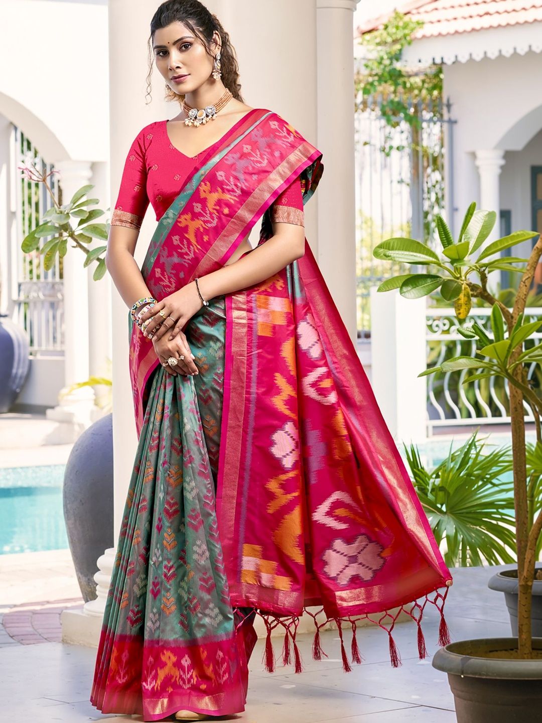 Handloom Zari Silk Blend Ikat Sarees Online