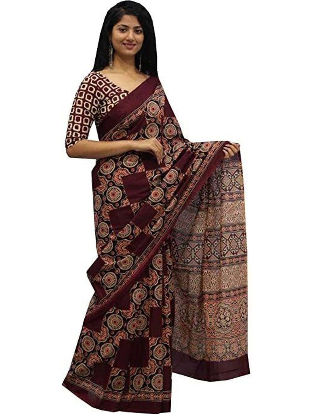 Hastshilpi Pure Cotton Ikat Kalamkari Saree
