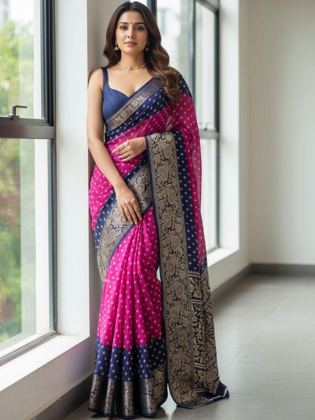 Heavy Zari Silk Bandhani Saree Women