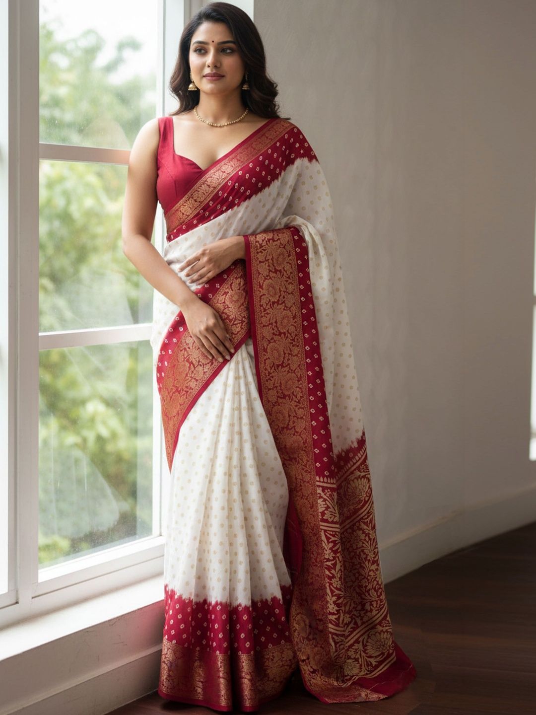 Heavy Zari Silk Blend Bandhani Saree Women