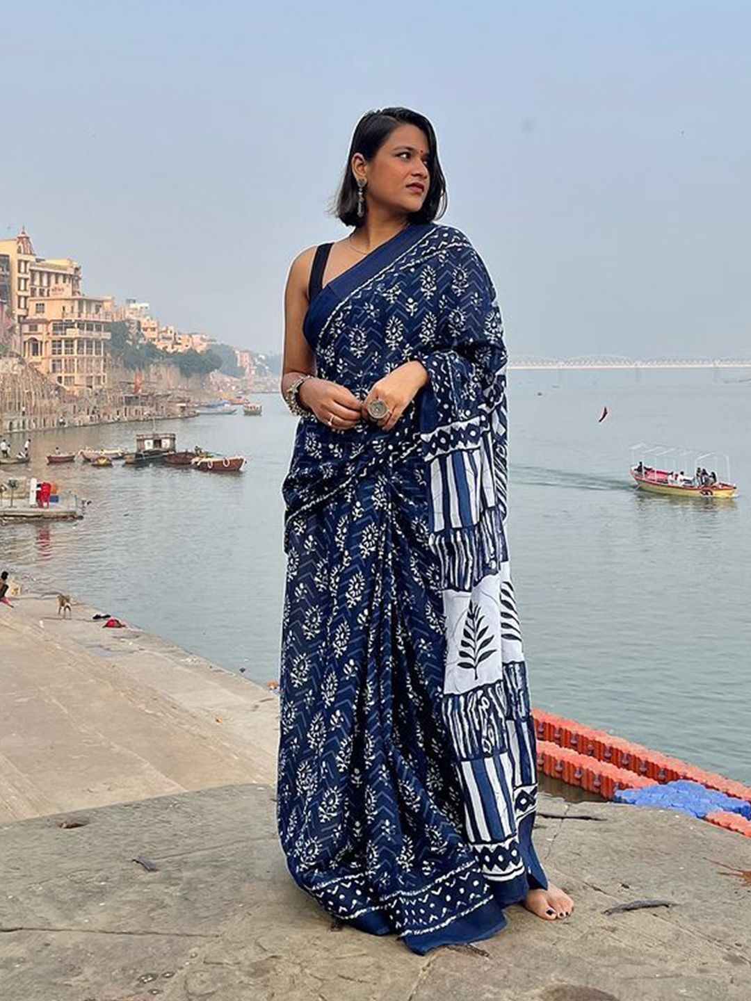 HERE&NOW Bagru Motif Cotton Kalamkari Saree