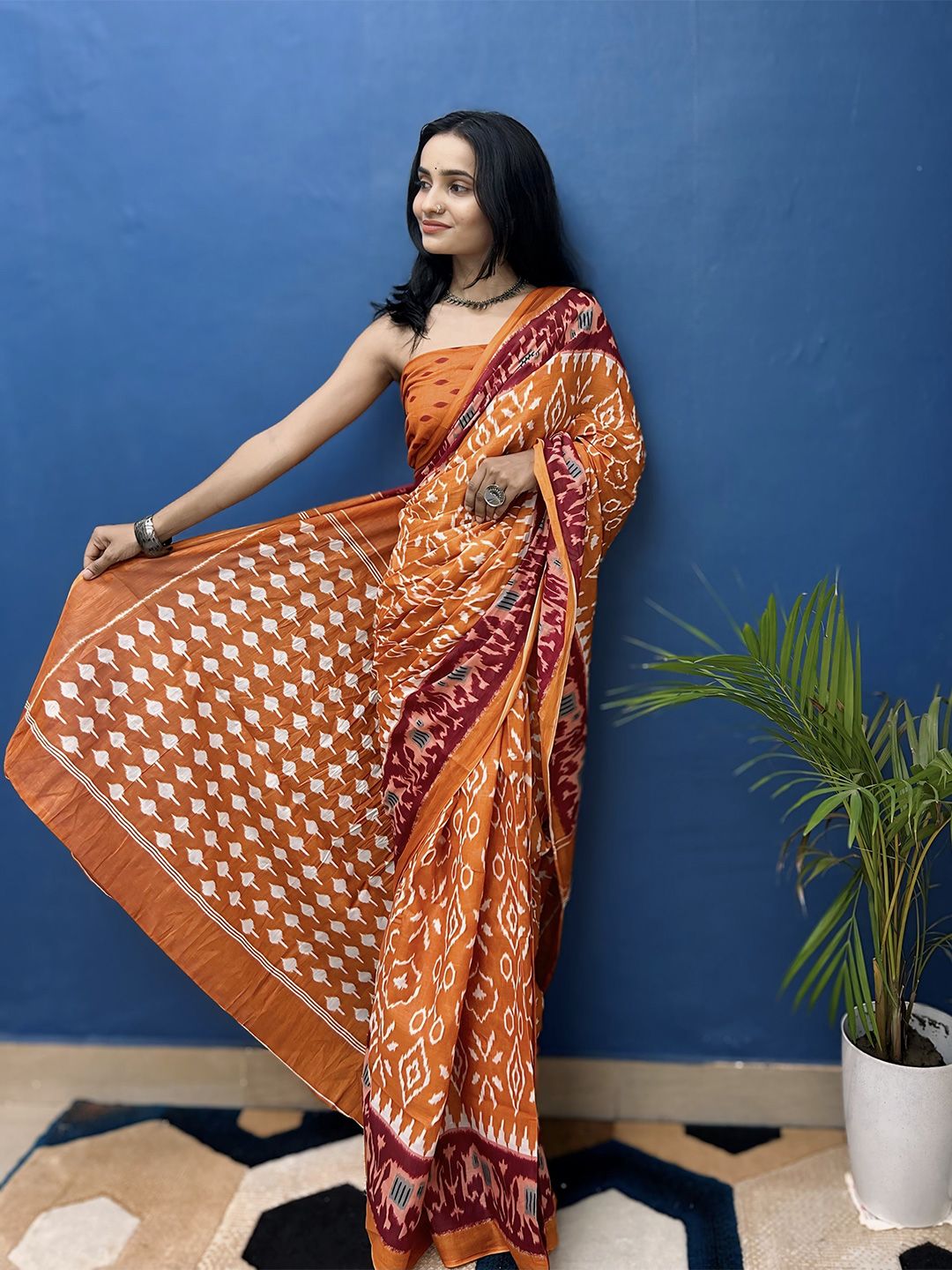 HERE&NOW Bagru Print Cotton Kalamkari Saree