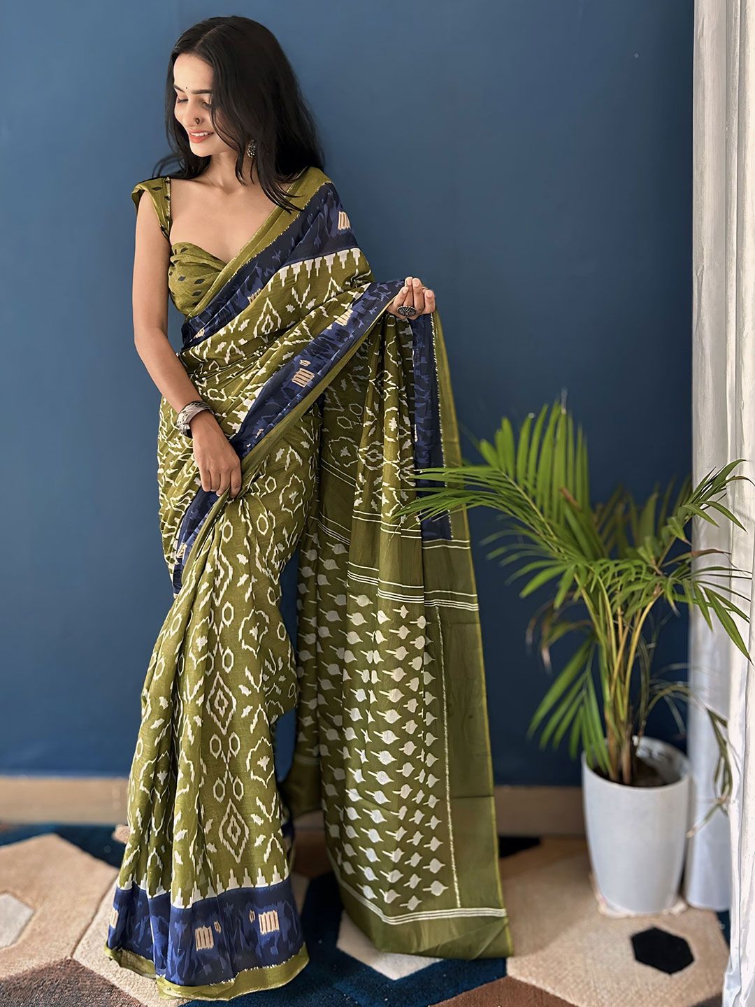 HERE&NOW Bagru Printed Cotton Kalamkari Saree