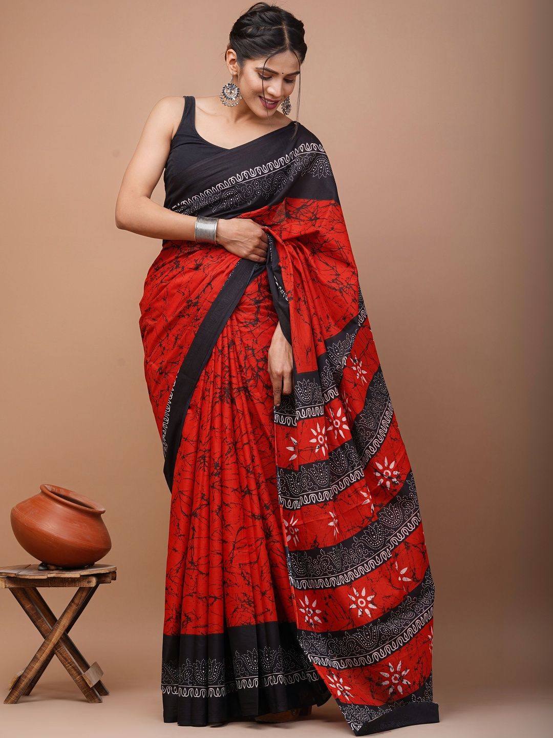 HERE&NOW Batik Pure Cotton Ikat Saree