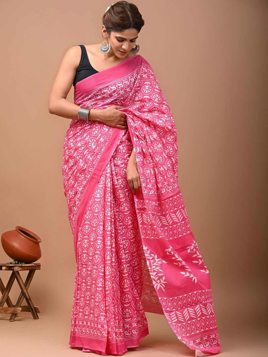 HERE&NOW Ethnic Motifs Cotton Ikat Sarees
