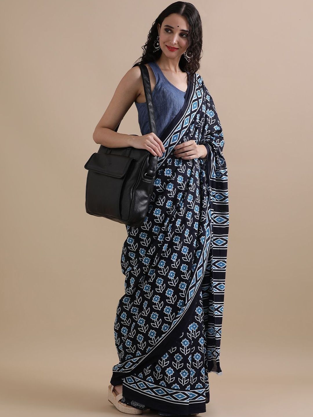 HERE&NOW Ethnic Motifs Pure Cotton Ikat Sarees
