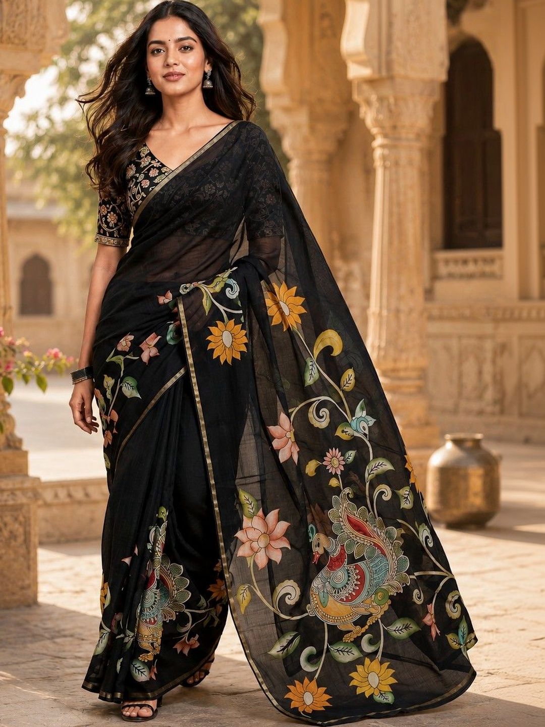 HERE&NOW Traditional Kalamkari Saree for Women