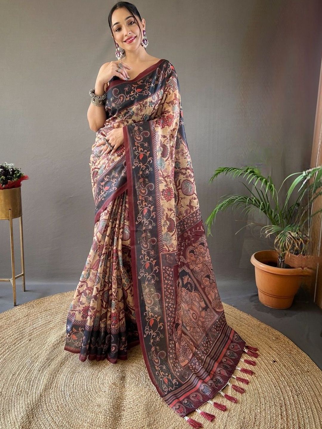 House of Pataudi Digital Printed Kalamkari Saree