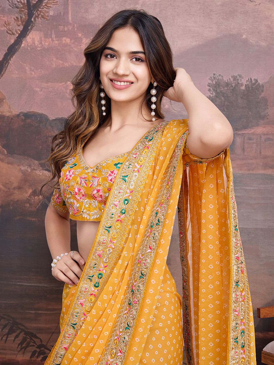 House Of Pataudi Embroidered Bandhani Saree Women