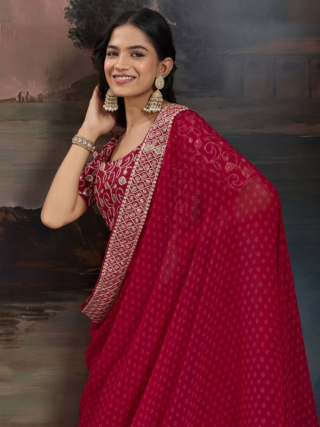 House Of Pataudi Embroidered Bandhani Saree