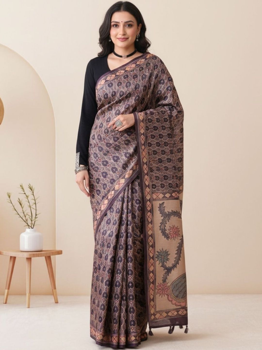 House of Pataudi Plum Art Silk Saree