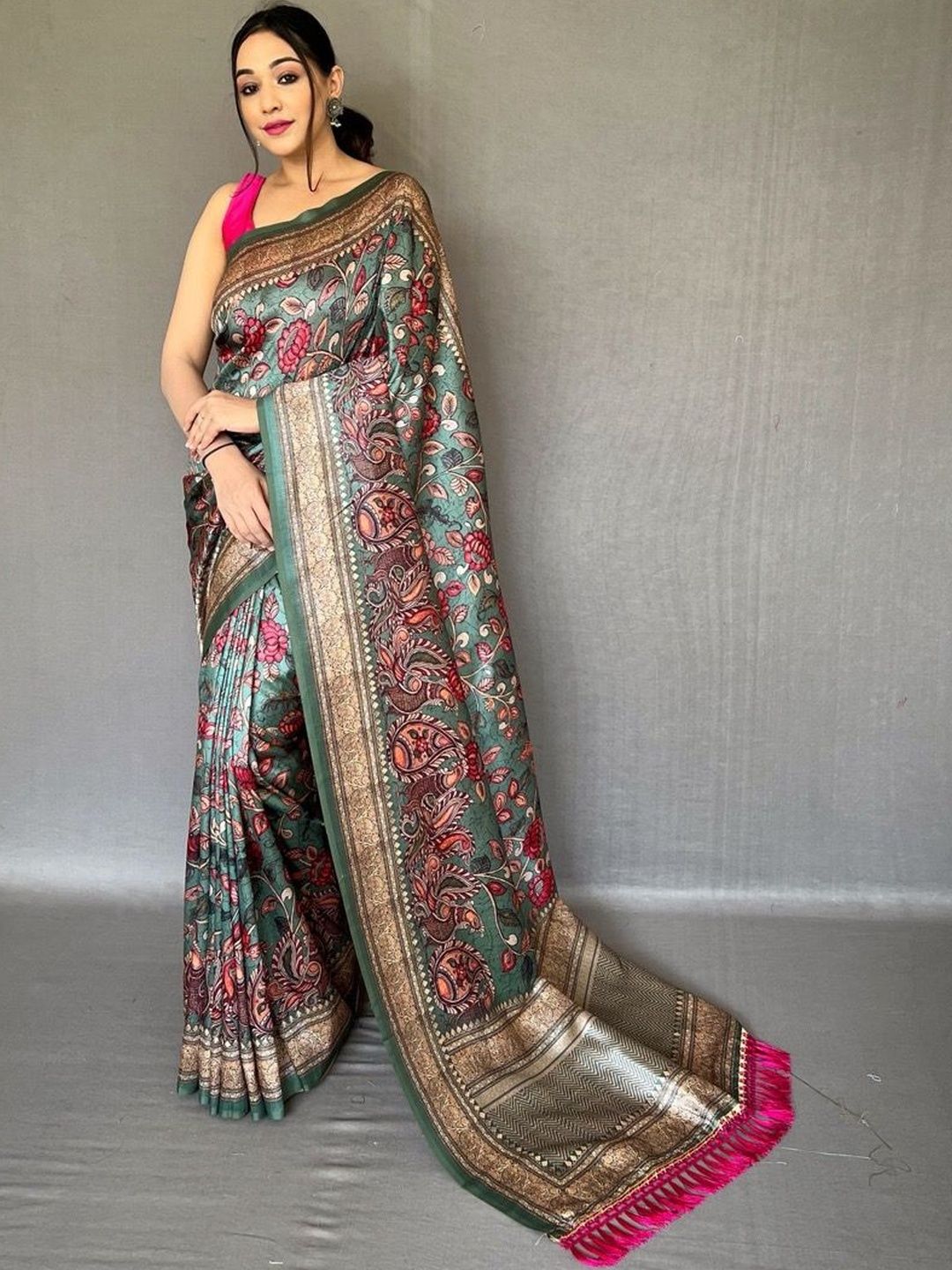 House Of Pataudi Printed Kalamkari Saree & Blouse