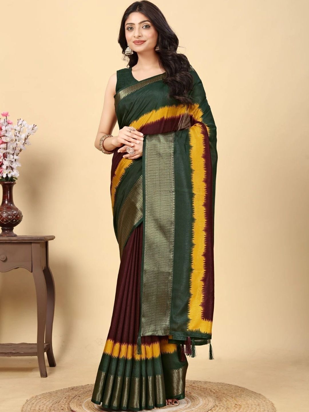 House of Varnatantu Zari Silk Cotton Saree Women