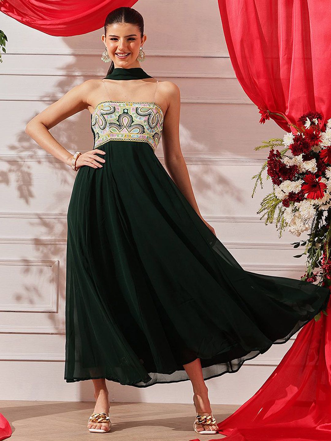 Indo-Western & Ethnic Dress for Women: Embroidered Maxi