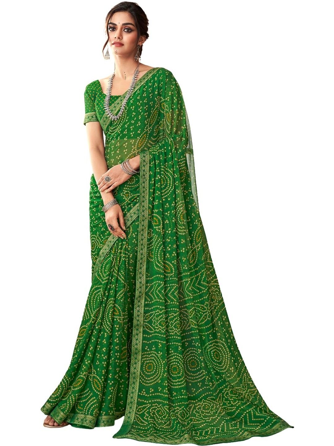 INDONIQ Woven Design Bandhani Saree Women With Blouse