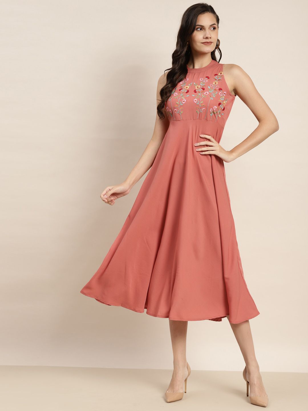 Jompers Pink Georgette Ethnic Midi Dress