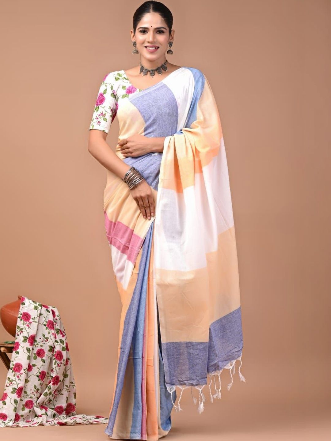 K N K Creation Linen Printed Casual Saree For Women