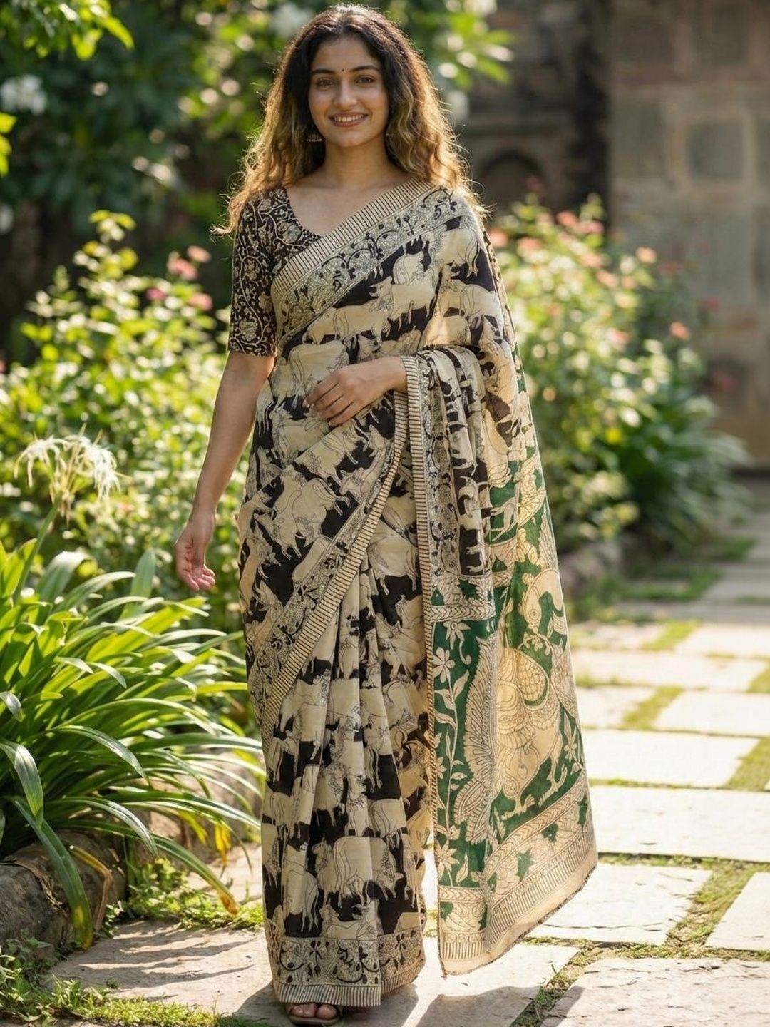 KALINI Elegant Printed Kalamkari Saree for Women