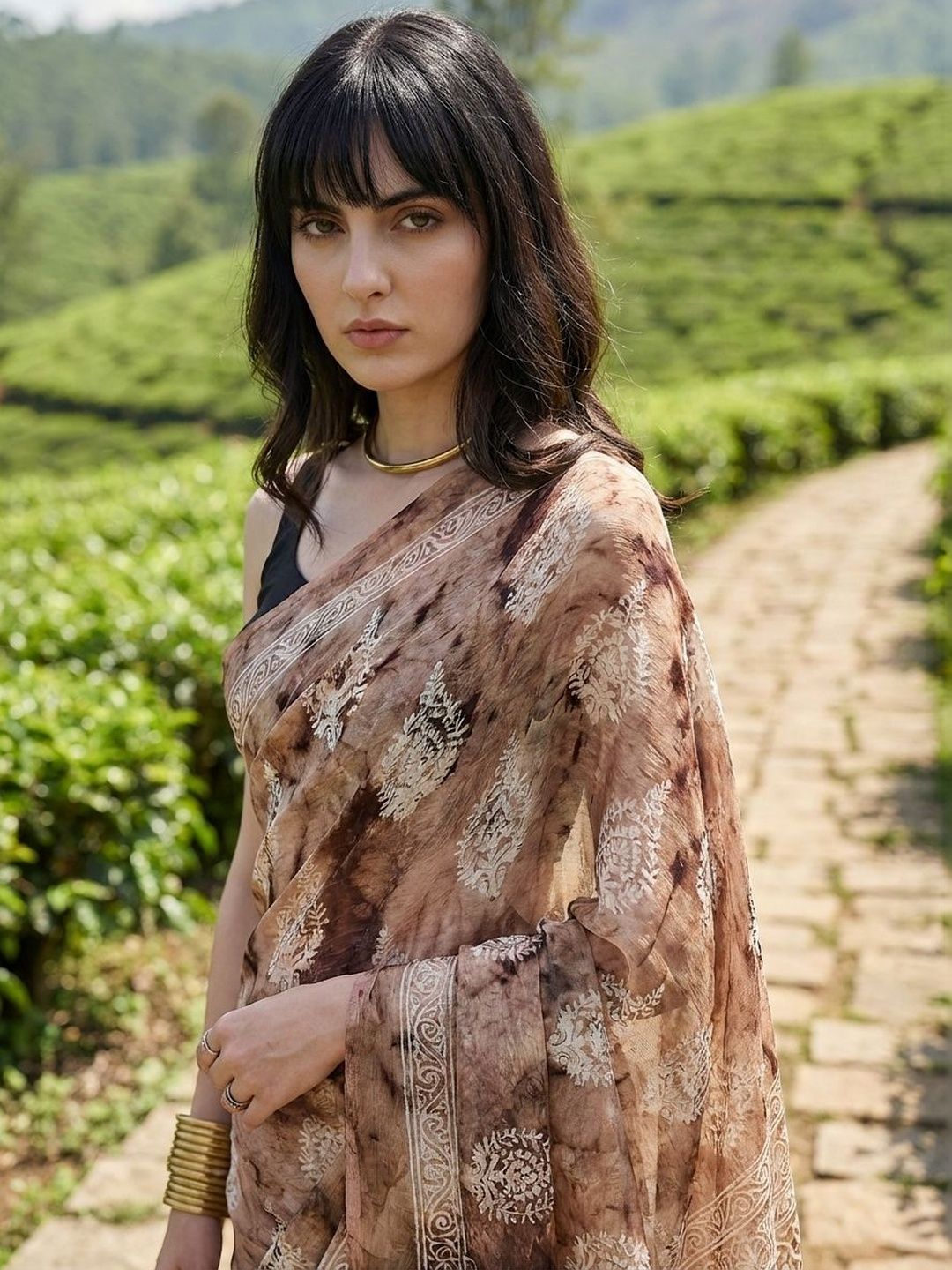 KALINI Geometric Chiffon Summer Casual Saree For Women