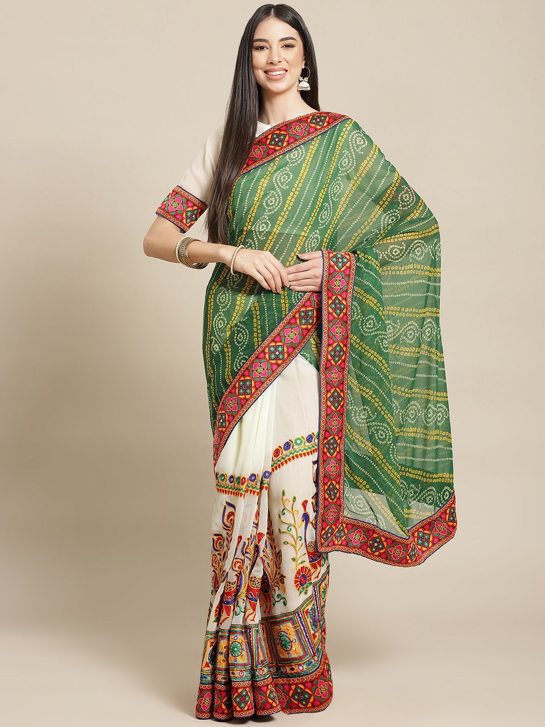 KALINI Georgette Bandhani Saree Women
