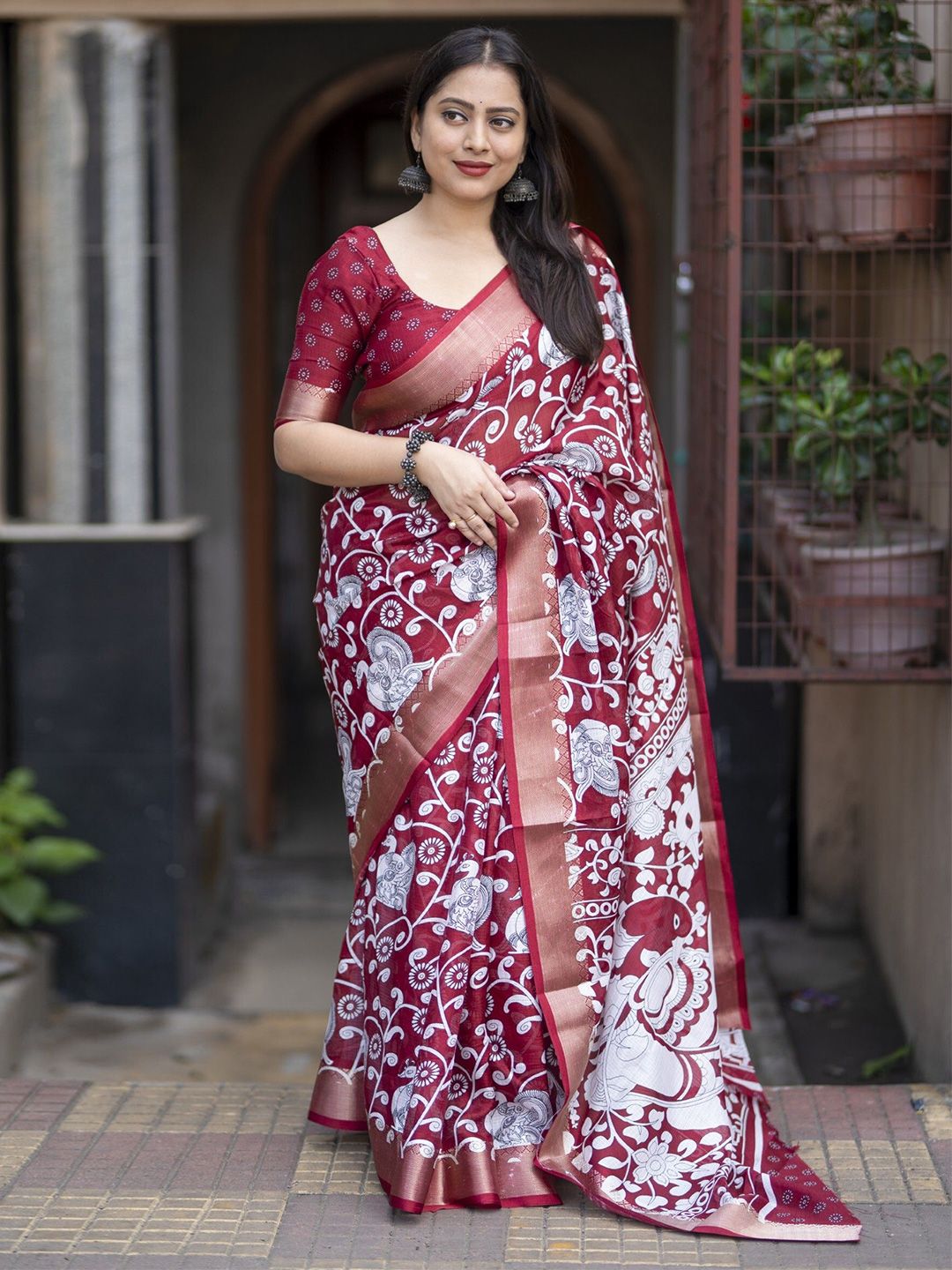 Kalini Kalamkari Zari Kota Saree