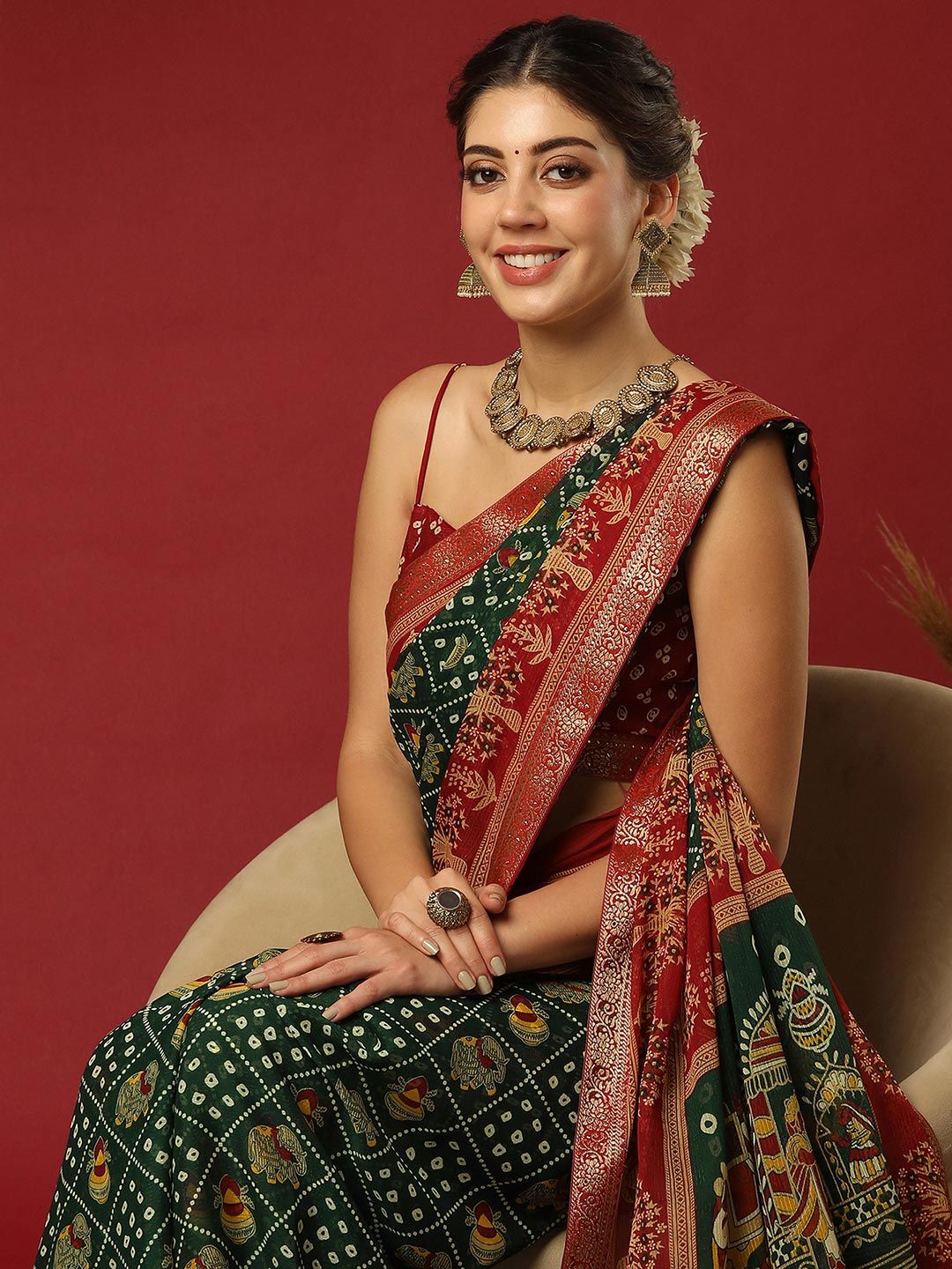 Kalini Pure Georgette Zari Bandhani Saree