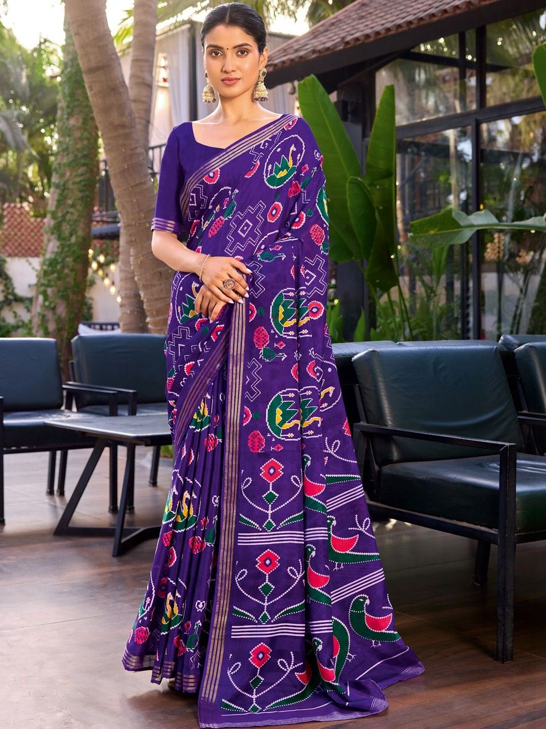 KALINI Purple Zari Ikat Sarees with Blouse Piece