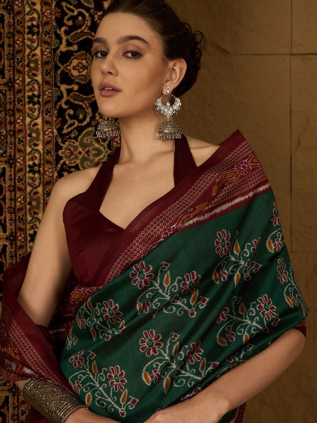 Kalini Silk Cotton Ikat Sarees with Ethnic Motifs