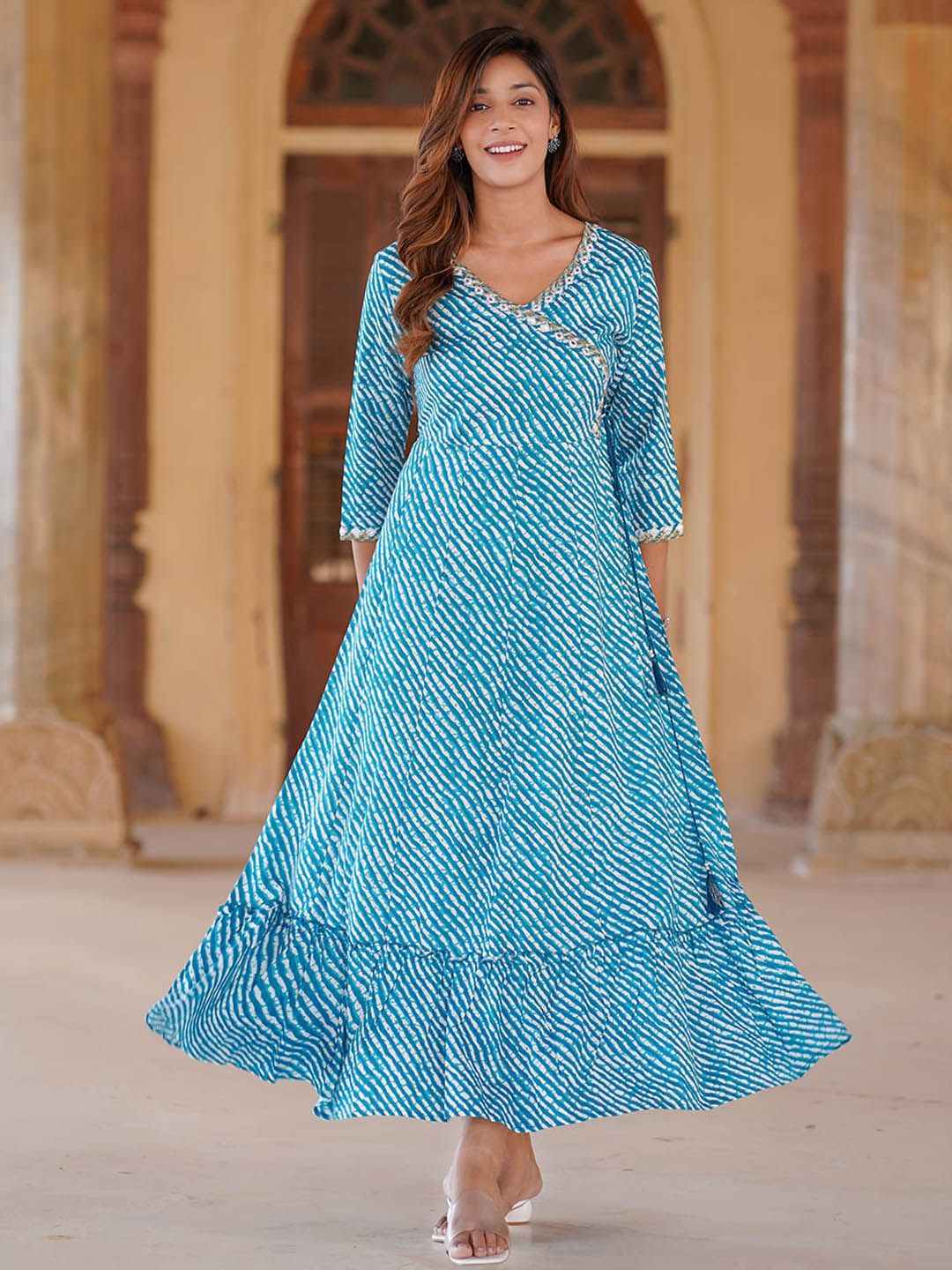 Kalini Striped V-Neck Embroidered Dress