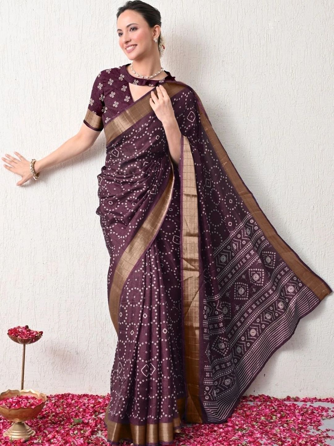 KALINI Zari Silk Bandhani Saree Women
