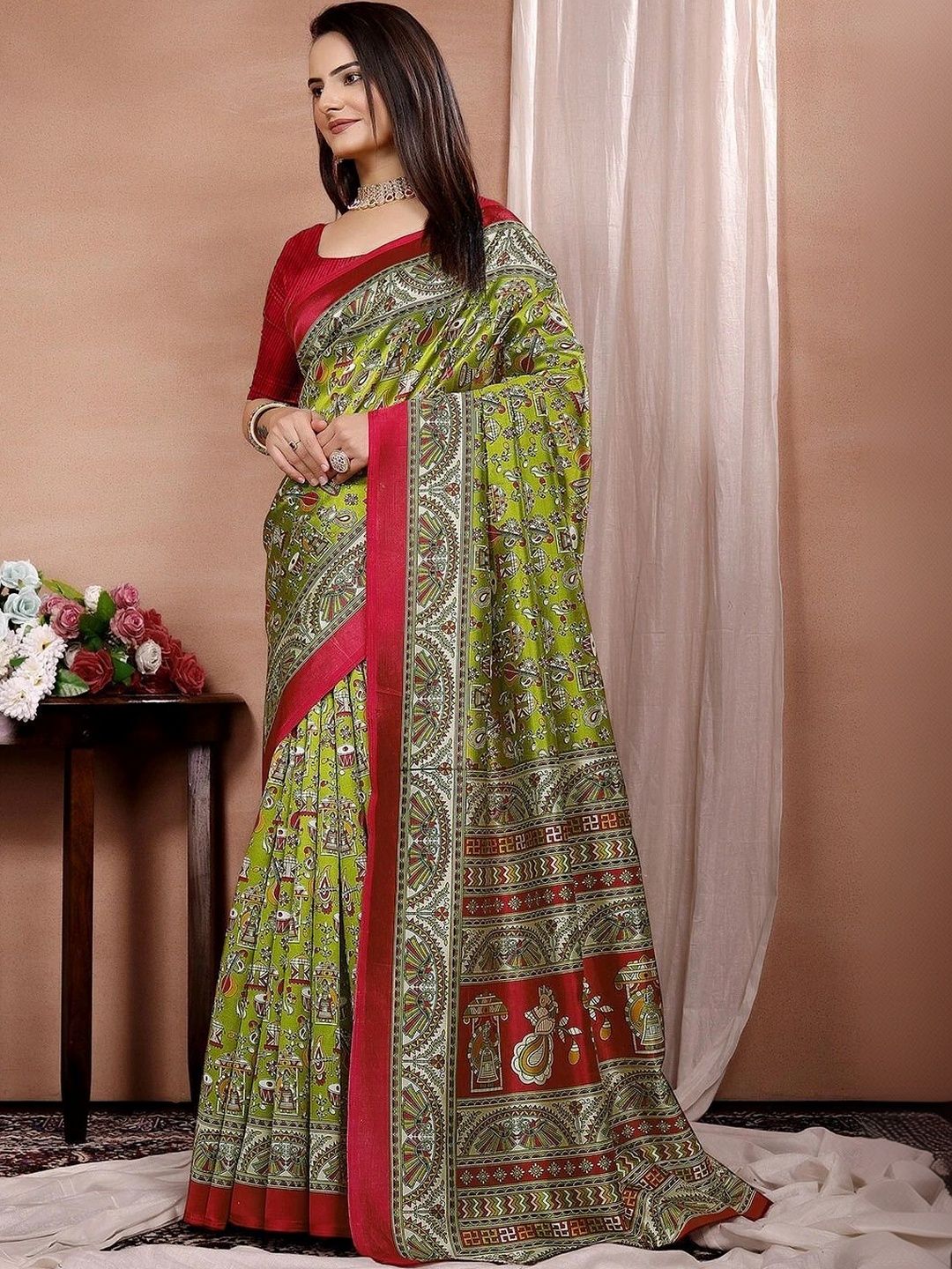 KANURIKAA Art Silk Mysore Kalamkari Saree