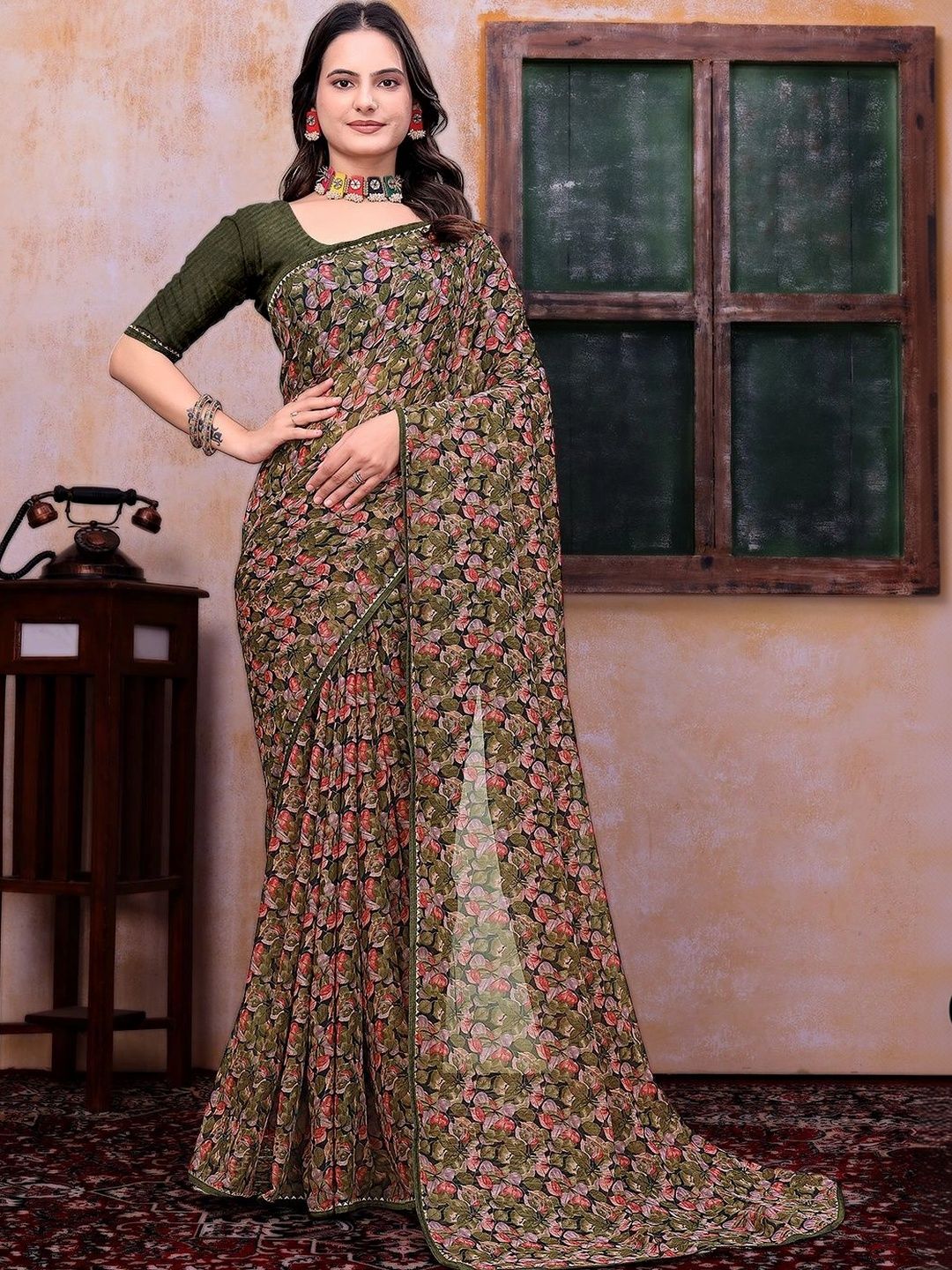 Kanurikaa Floral Poly Georgette Bandhani Saree